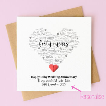 Personalised 40th Wedding Anniversary Card, 3 of 6