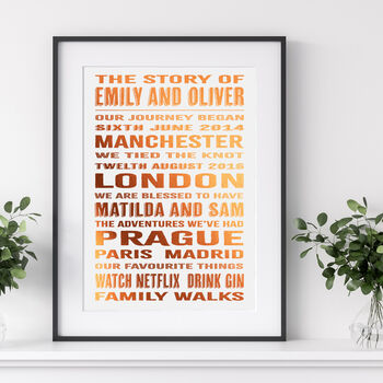 Personalised Copper 7th Anniversary Our Story Print, 3 of 5