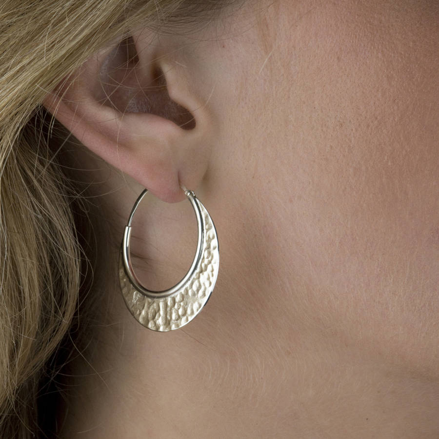 Sterling Silver Hammered Crescent Moon Earrings By The London Sterling Silver Hammered Crescent Moon Earrings