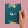 Navy Floral Print Personalised Birthday Card For Her, thumbnail 1 of 3