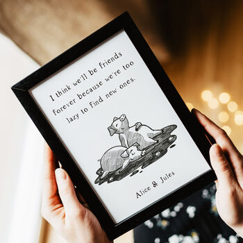 Personalised Lazy Friends Together Pig Quote Print, 2 of 2