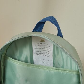Personalised Neutral Dino Print Pocket Medium Backpack, 2 of 4