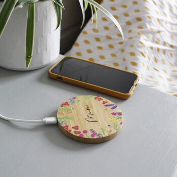 Personalised Bamboo Wireless Phone Charger For Mum, 4 of 11