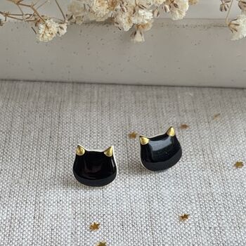 Halloween Black Cat Stud Ceramic Earrings, 9 of 9