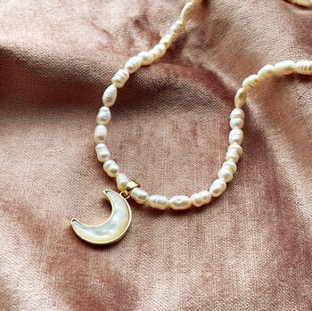 Mother Of Pearl Moon And Pearl Beaded Necklace, 8 of 10
