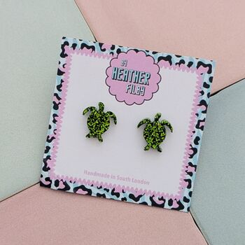 Green Turtle Glitter Studs, 3 of 4