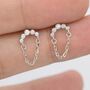 Cz Curved Bar Chained Stud Earrings In Sterling Silver, thumbnail 2 of 12