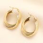 Stainless Steel Twisted Hoop Earrings In Gold, thumbnail 2 of 3