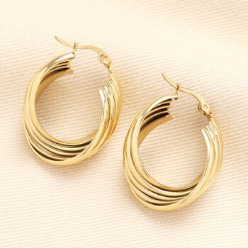 Stainless Steel Twisted Hoop Earrings In Gold, 2 of 3