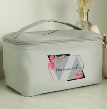 Personalised Modern Floral Grey Toiletry Bag, 2 of 4