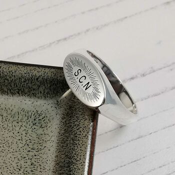Oval Initial Argentium Silver Signet Ring, 7 of 11