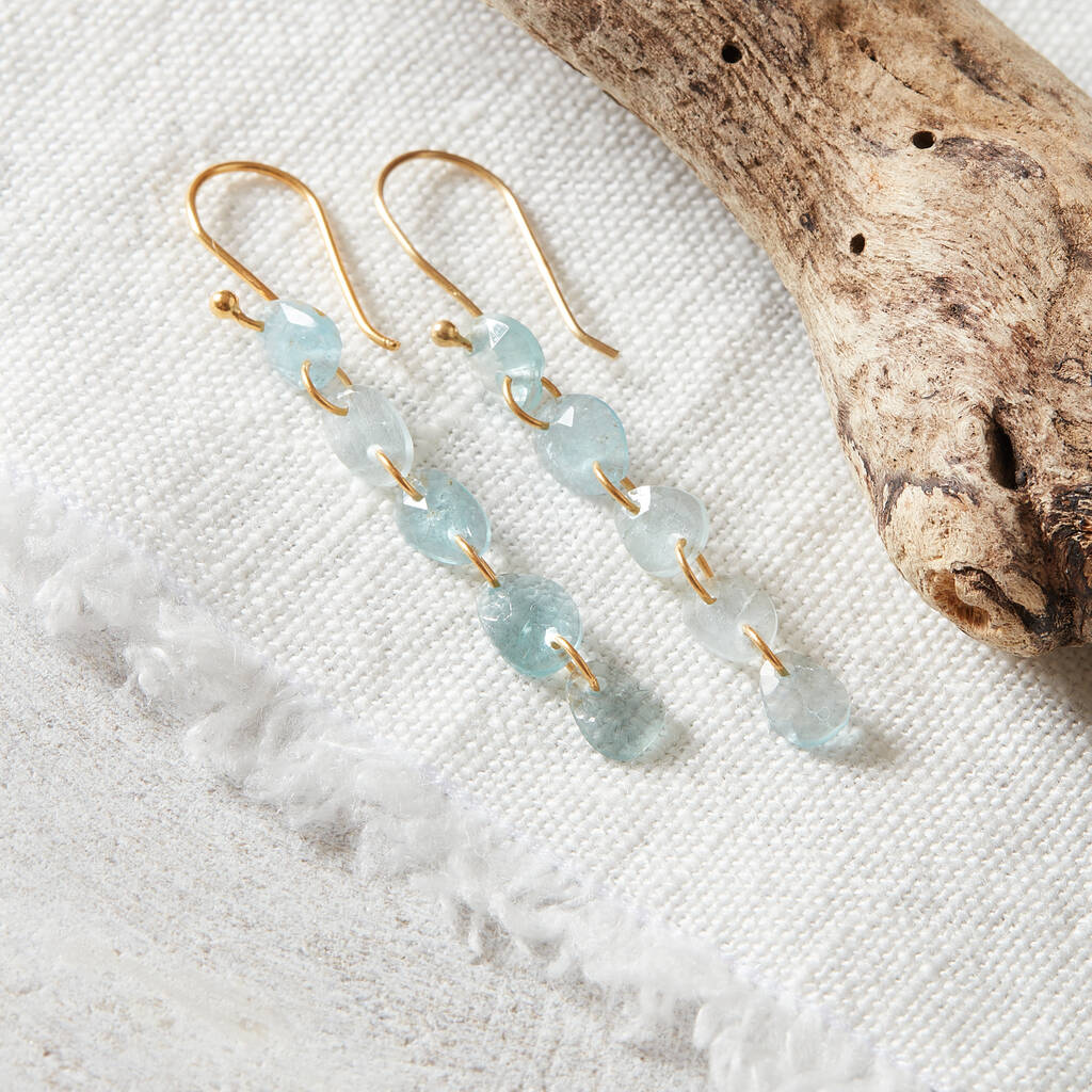 Aquamarine Dangle Link Gold And Silver Earrings, 1 of 11