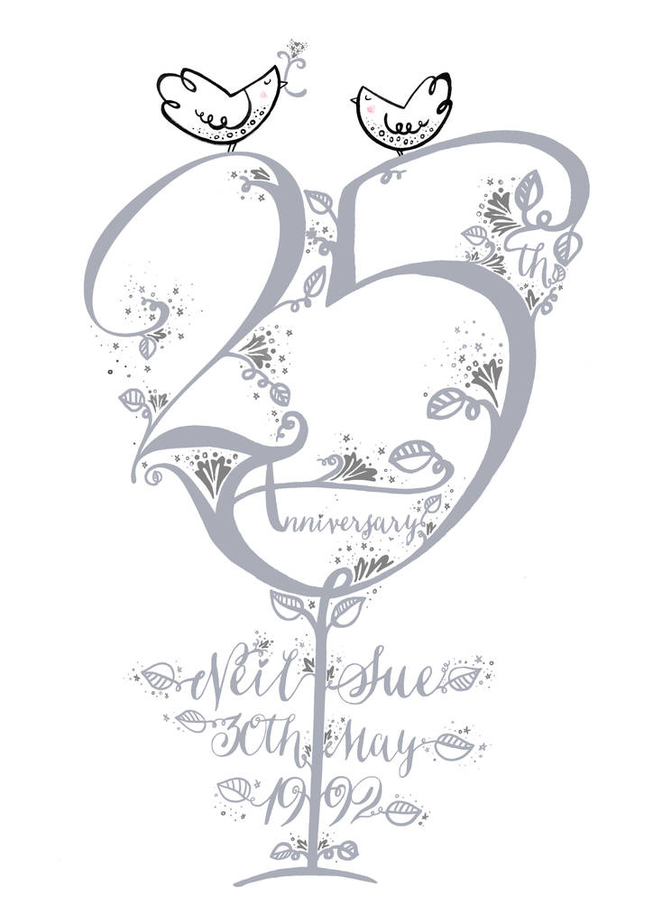 25th silver  wedding  anniversary  personalised gift print by 