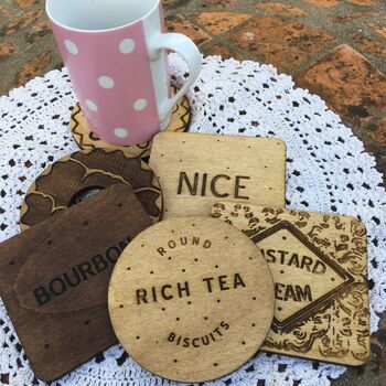 Set Of Six Wooden Biscuit Coasters, 3 of 4