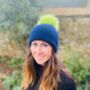 Navy Blue Pompom Hat With Neon Pompom, thumbnail 1 of 2