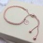 Rose Gold Box Slider Bracelet, Initial Disc, thumbnail 2 of 11