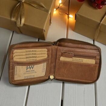 Personalised Round Zipper Leather Wallet For Christmas Gift, 2 of 11