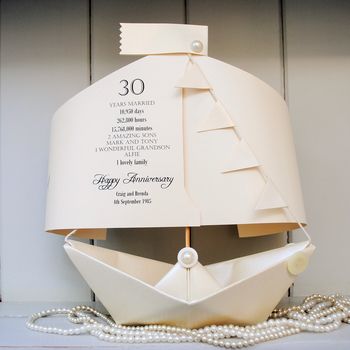 30th Pearl Wedding Anniversary Paper Boat Card, 6 of 10