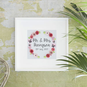 1st Wedding Anniversary Gifts Paper Gift Ideas Personalised Wedding Or Anniversary Fl Art Picture Mrs
