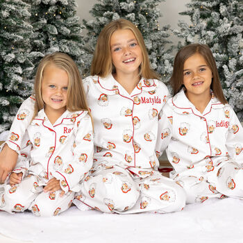 Girl's Personalised Christmas Santa Print Pyjamas, 3 of 12