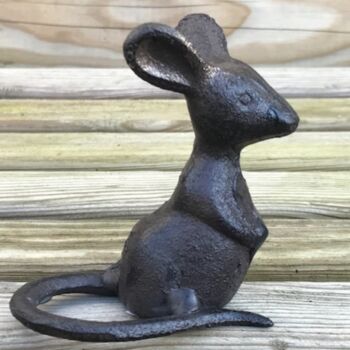 Cast Iron 'Listening' Mouse Ornament In Gift Pouch, 3 of 3