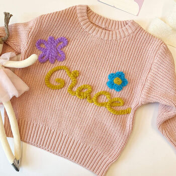 Personalised Kids Name Sweater Hand Felted Butterfly And Flower Jumper, 2 of 5