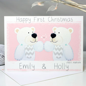 Personalised Bear Twins First Christmas Card, 6 of 10