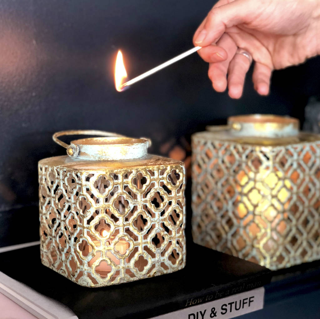 Pair Moroccan Marrakesh Candle Holder Gold Lantern By The Luxe Co ...