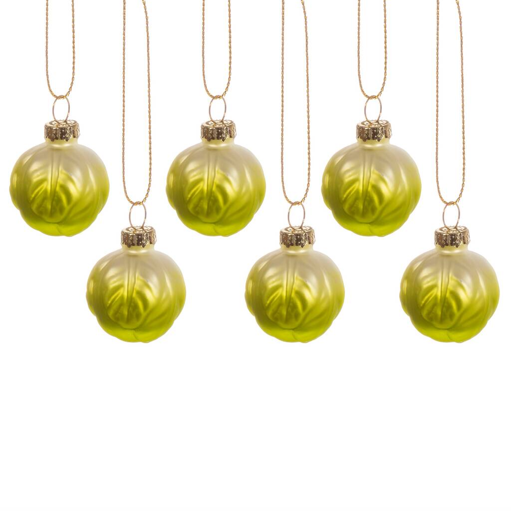Christmas has arrived at the range Set Of Six Mini Brussels Sprout Shaped Baubles By Lola & Alice | notonthehighstreet.com