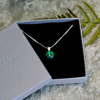 Emerald Green Fused Glass Pendant Necklace, 9 of 12