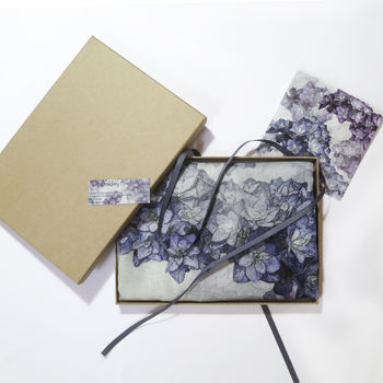 Floral Lilac Hydrangea Print Scarf Gift Boxed With Card, 3 of 5
