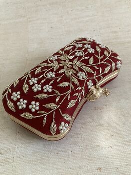 Handcrafted Maroon Silk Clutch Bag, 3 of 10