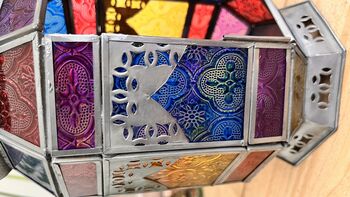 Large Bohemian Moroccan Style Lantern Coloured Glass, 9 of 9