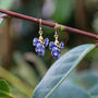 Iris Blue Flower Earrings And Necklace Set, Gold Tone, thumbnail 4 of 6