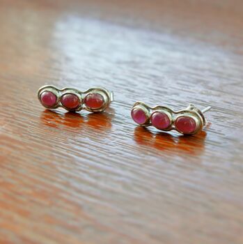 Red Ruby Silver Stud Earrings Set, 6 of 7