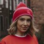Embroidered Cherry Striped Beanie Hat, thumbnail 3 of 5