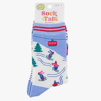 Ski Mountain Women's Bamboo Ankle Socks Blue Red, 4 of 4
