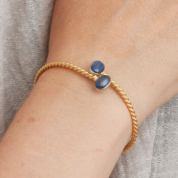 Blue Kyanite Silver Gold Plated Adjustable Bangle, 5 of 12