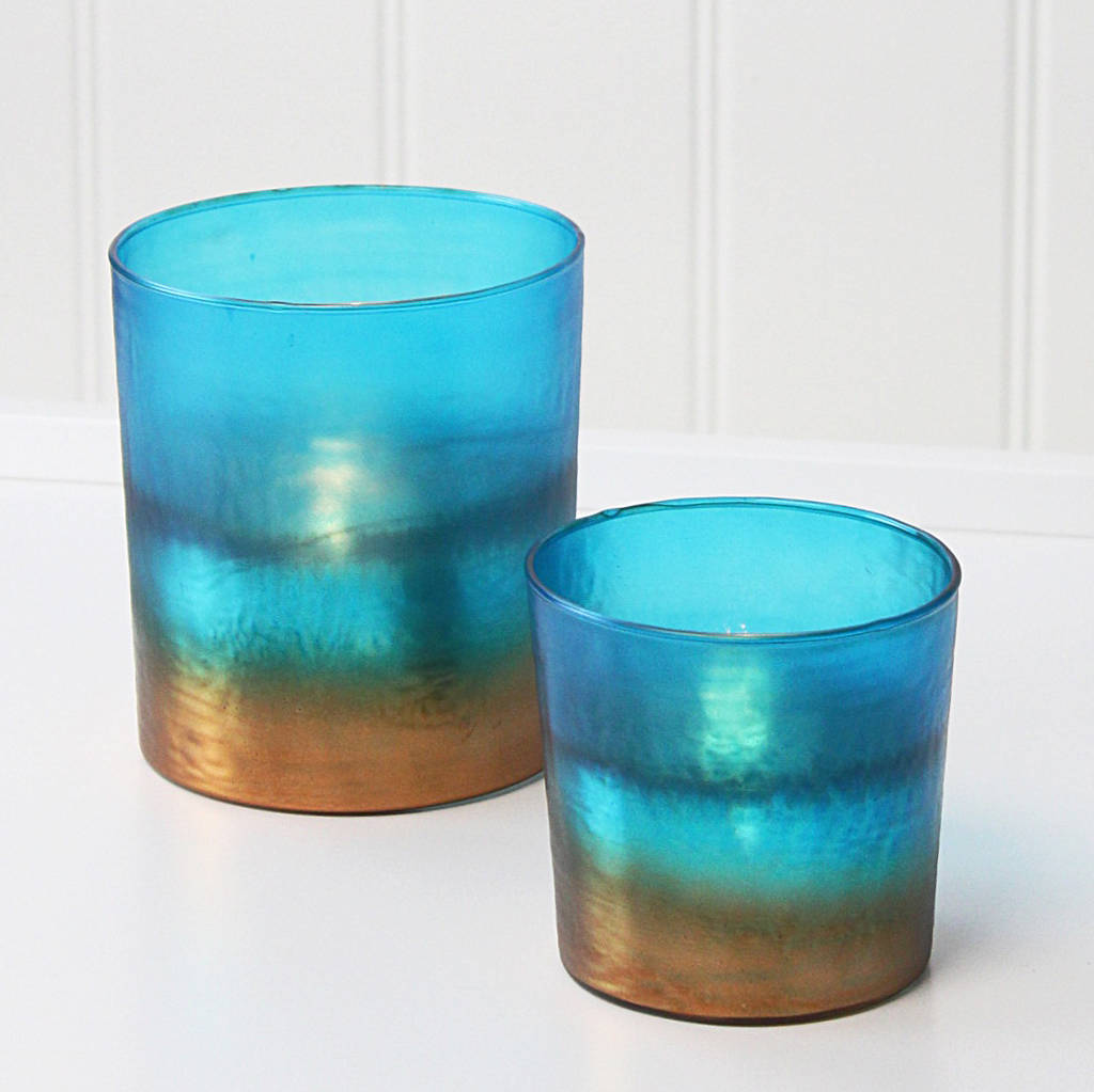 teal and copper t light holder by marquis & dawe
