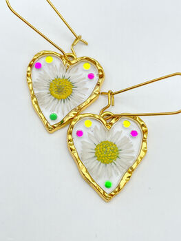 Heart Earrings With Daisies In Gold Or Silver, 6 of 11