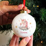 Baby Girl’s First Christmas Bauble Personalised Unicorn Xmas Ornament, thumbnail 3 of 5