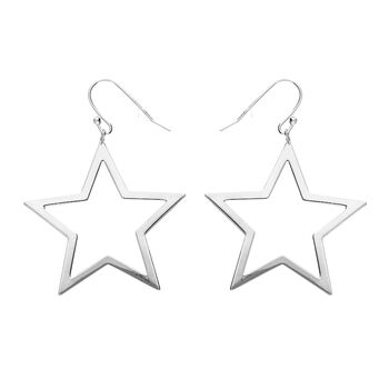 Large Sterling Silver Open Star Drop Earrings, 2 of 6