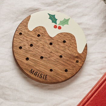 Personalised Wooden Christmas Pudding Coaster Set, 3 of 4