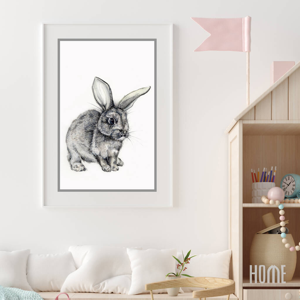 Bunny Rabbit Picture, Watercolour Artwork Print, 1 of 7