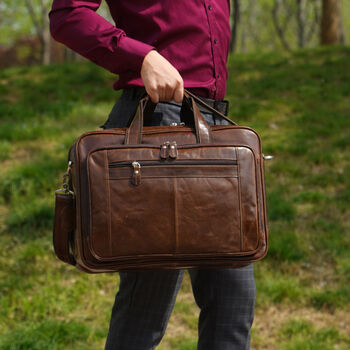 Genuine Leather Briefcase With Leather Suitcase Strap, 3 of 12