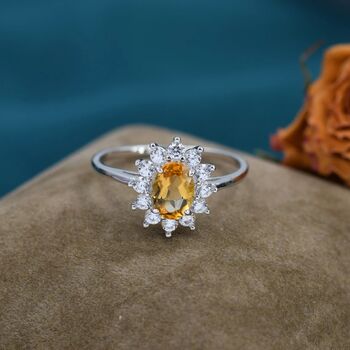 Genuine Citrine And Cz Halo Ring Sterling Silver, 2 of 11