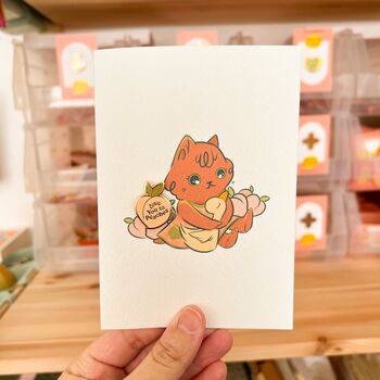 Love You To Peaches Enamel Pin Greeting Card, 3 of 6