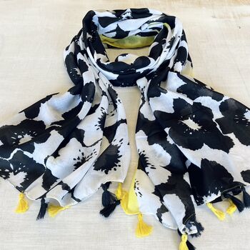 Black And Yellow Bold Petal Sketch Scarf, 2 of 5