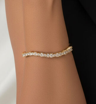 Nami 18 K Gold Plated Cz Stone Wave Bangle, 5 of 5