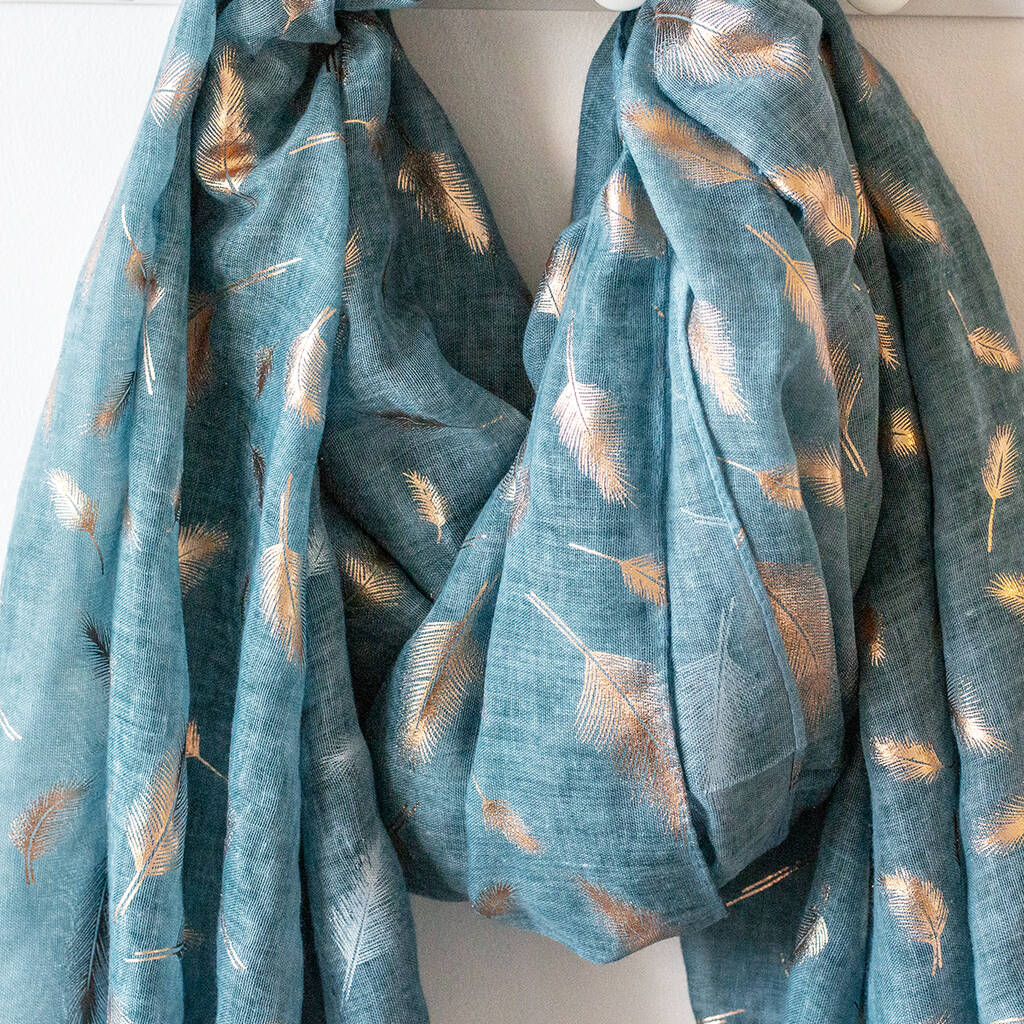 Personalised Rose Gold Feather Print Scarf By Studio Hop Personalised Rose Gold Feather Print Scarf By Studio Hop